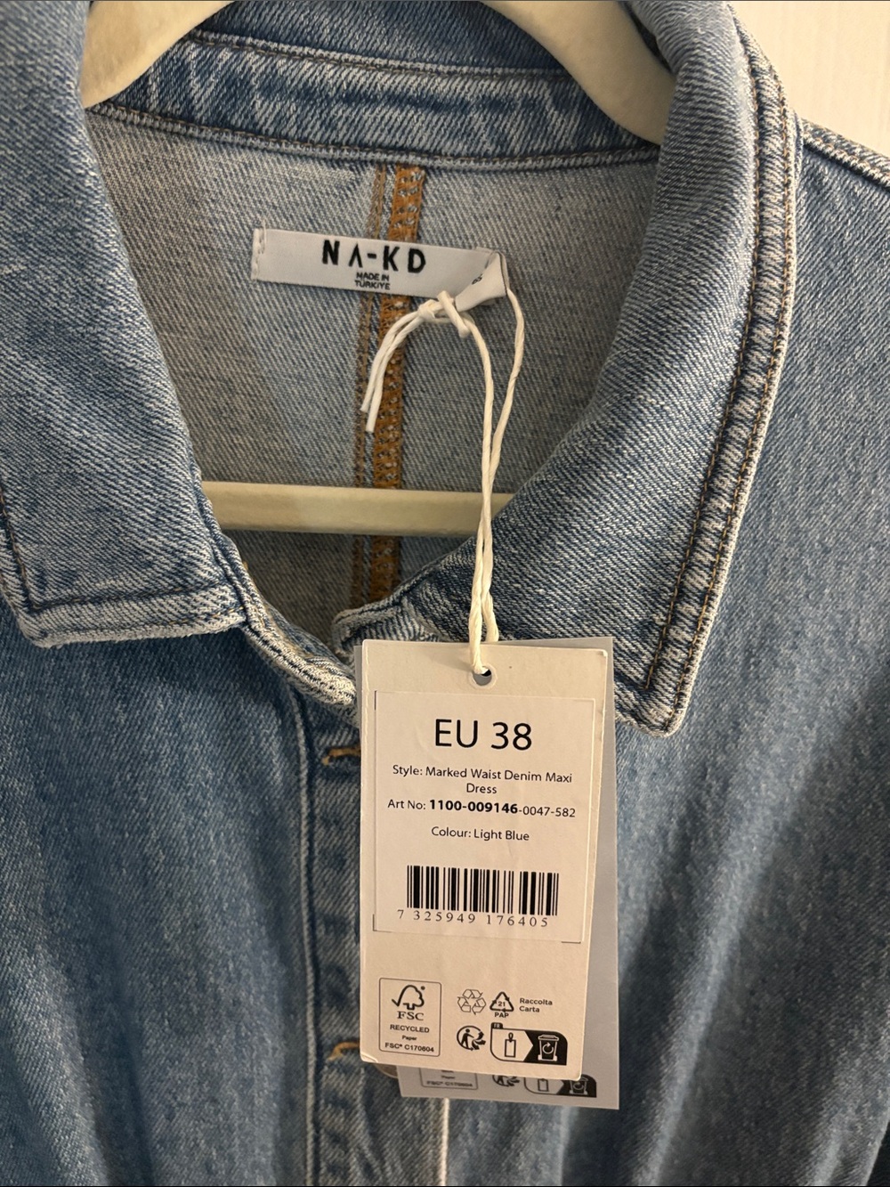 NA-KD Marked Waist Denim Maxi Dress - Size EU 38 *NWT*